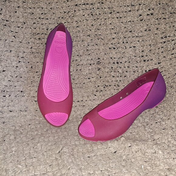 CROCS-Adrina Jelly Flats Sandals-Ballet Flats-Ombre Purple/Pink-Sz 8-Excellent - Picture 1 of 7